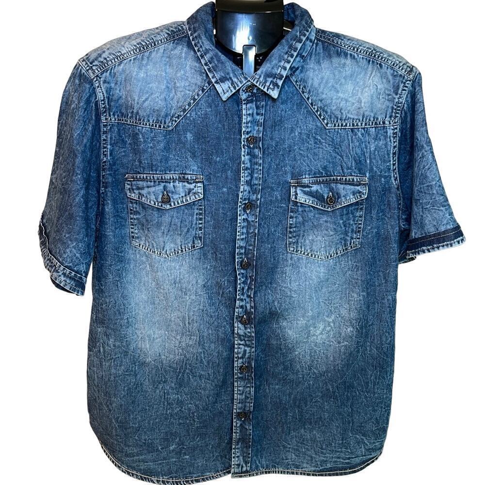 X-Ray Jeans Supreme Cotton  Slim Fit Soft Chambray Short Sleeve Shirt, Size XL